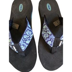 Teva Mush Hawaiian blue floral Wedge Flip Flops Sandals Women's 9